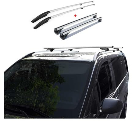 OMAC Dachträger + Dachreling Set kompatibel mit VW Caddy 2015-2020 L2 Langer Alu Silber 4tlg