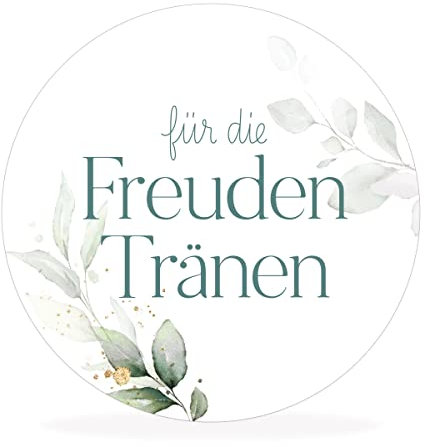 white&ivory, 50x runde Aufkleber, Sticker für die Freudentränen | stilvolles Design: eukalyptus, türkis | 4cm Durchmesser | selbstklebend | Gastgeschenke für Hochzeit Taufe Geburtstag
