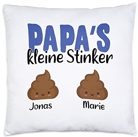 Kiddle-Design Papa's kleine Stinker Kissen inkl. Füllung Lustig personalisiert mit Namen Vatertag Kackhaufen Geschenk Vater Papa 2 Kinder