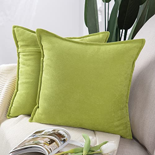 Madizz 2er Set kurzen Chenille Zierkissenbezüge weicher dekorativer Kissenbezug für Sofa, Schlafzimmer Kissenhülle Grün 65x65 cm Quadrat