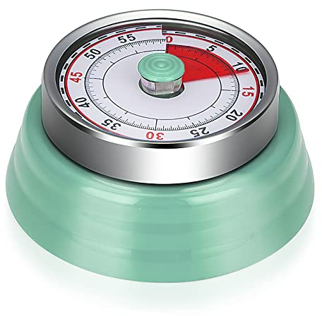 WOKICOR Küchentimer Mechanisch, Kitchen Timer Erinnerung Time, Edelstahl Retro Design Mintgrün, Magnetisch am Kühlschrank zu befestigen,Analog Kurzzeitwecker für Küche, Kochen, Backen(1-60 Minuten)
