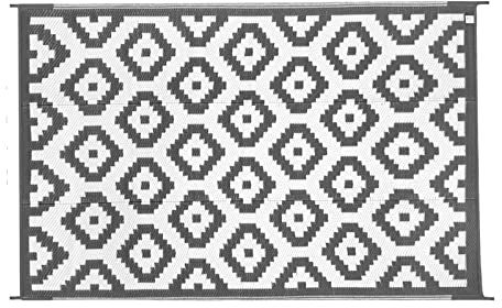 TBATM Outdoor Teppich wetterfest, Kunststoff Outdoor Teppich, Grau & Weiß Wendematten, Kunststoff Stroh Teppich für Terrasse RV Terrasse Deck Picknick Veranda Pool Balkon - 270 x 360 cm