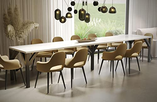 Endo-Moebel XXL Esstisch erweiterbar Dunaj 130cm - 405cm Küchentisch Synchronauszug Erweiterungsplatten (Weiß Hochglanz)