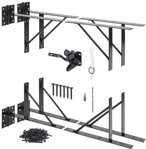 SANKINS 2 Set Anti Sag Gate Corner Brace Bracket, Heavy Duty Gate Frame Kit with Self-Locking Gate Latch, Black Gate Hardware for Wooden Fence, Shed Doors, Driveway Gates, Corral Gates, Wood Windows