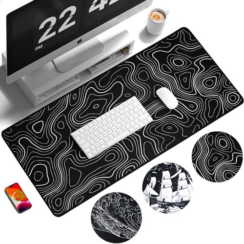 EIMMBD Topografisches Kontur-Mauspad, großes Gaming-Mauspad, Schreibtischunterlage, erweitertes japanisches Ukiyo-e Gaming-Mauspad, 80 x 30 cm, Mauspad mit 3 mm rutschfester Unterseite, für Gaming,