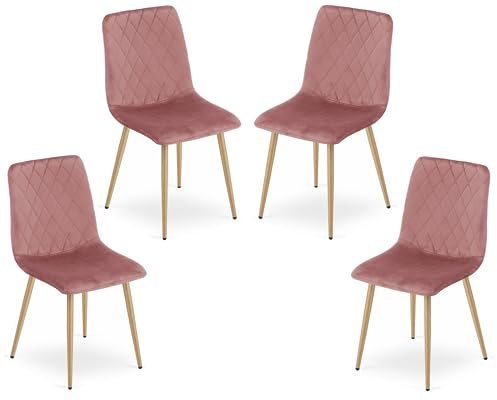 VBChome Stuhl 4er Set Rose Esszimmerstühle Küchenstuhl Wohnzimmerstuhl Bürostuhl Stuhl mit Rückenlehne Gestell aus Metall Polsterstuhl Samt Stuhl aus Velours Rose