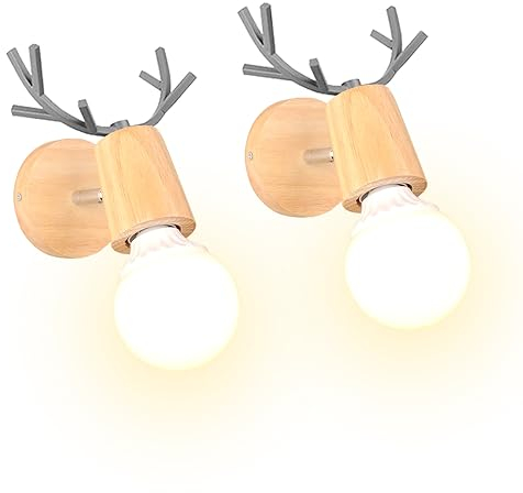 iDEGU 2 Stück Wandleuchten Innen Kreativer Wandlampe im Geweih-Design aus Holz und Metall Retro Verstellbare Wandleuchte für Schlafzimmer Wohnzimmer Flur Café Bar (Grau)