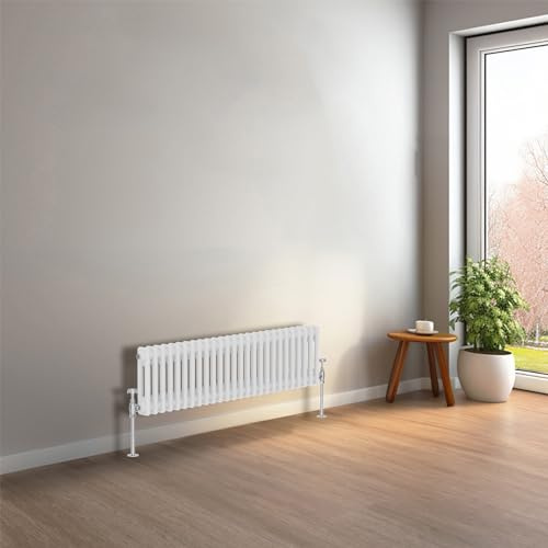 NRG 300 X 1190 mm Gloss White Horizontal Traditional Column Cast Iron Style Radiator Central Heating Radiator Perfect for Bathrooms, Kitchen, Living Room Double Panel