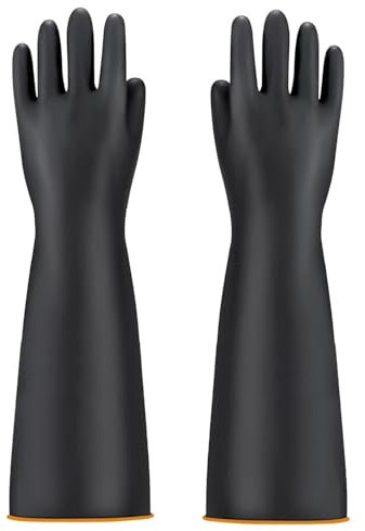 YIOIY Guanti resistenti agli agenti chimici, guanti in gomma resistente, guanti protettivi industriali, riutilizzabili, resistenti a forti acidi, alcali e olio (Arancio Interno, 45CM)