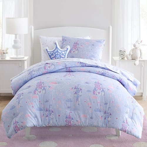 Laura Ashley Kinder-Bettwäsche-Set für Doppelbett, weiches Kleinkind-Bettwäsche-Set mit passendem Kissenbezug und Kronenförmiges Wurfkissen (Star Castle Purple, Twin)