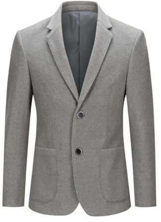 YOUTHUP Blazer en Laine à Deux Boutons Col Cranté Veste de Costume d'affaires Casual Veston Classqiue Couleur Unie, Gris, XL