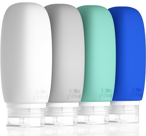 Morfone Reiseflaschen zum Befüllen 100ml, Silikon Reiseflaschen Set 4 Stück Travel Essentials Nachfüllbare Reisegröße Flaschen Auslaufsicher Reise Container Shampoo Creme Spülung, Reise Gadgets - Blau