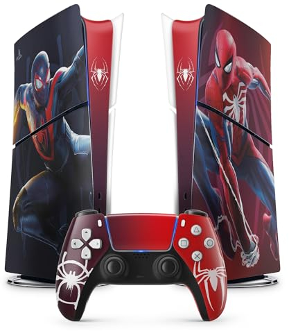 PS5 Skin Spider Sticker, Aufkleber für Playstation 5, Konsole und Controller, Slim Edition Digital, Skin Miles Moralles (1 Controller)