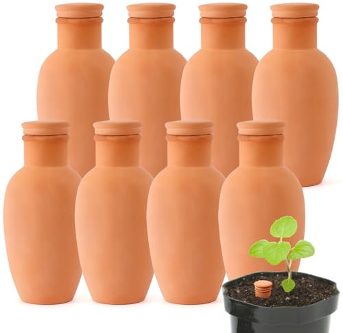 Ollas - Juego de 8 macetas de Terracota con riego automático para Plantas de Interior y Exterior, Grandes depósitos