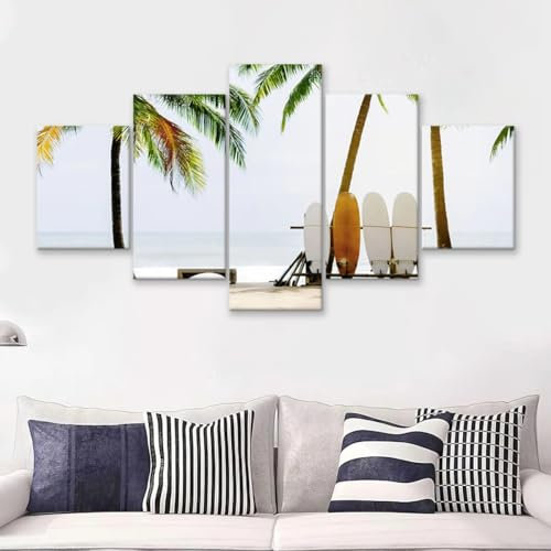 BrOgeh 5 Teilig Leinwand Wanddeko Poster Home Decor Möbel Art Decor Surfbretter Modern Wandbilder Wohnzimmer Dekoration Modular Canvas Poster Hd Drucke Mit Holzrahmen 100 * 55cm