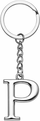 LUODAN Cadeau Femme Homme Porte-clés, Argent A-Z 26 lettre initiale pendentif porte-clés-Cadeaux Sœurs Amitié Collègue Papa Marraine Parrain idées Cadeaux Meilleur Ami Anniversaire (P)