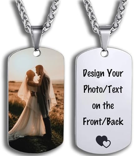 Collar Colgante Personalizado Acero Inoxidable, Grabado Nombre/Texto/Fecha Collar con Imagen, ejército de estilo militar para perro de acero inoxidable para hombre Mujer