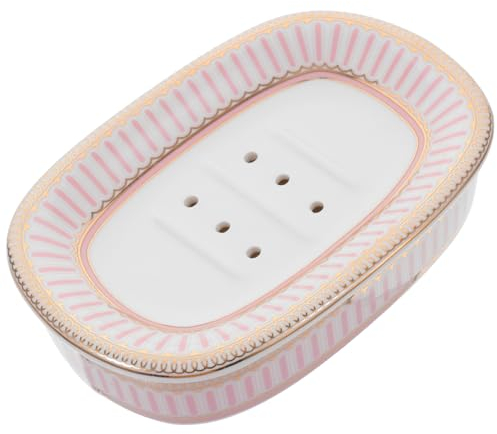 Amosfun Portasapone in ceramica con scarico, decorazione da bagno, 14 x 9,7 x 3,4 cm, versatile portasapone per doccia e lavandino