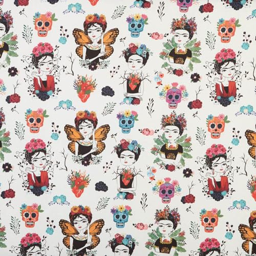 Kt KILOtela Digitaler Leinenstoff, bedruckt, Half Panama-Baumwolle, Dekoration, Polster, Kissen, Tischdecken, 100 cm Länge x 280 cm Breite, Frida Fashion, mehrfarbig, 1 Meter