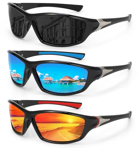 Hifot Sonnenbrille Sportbrille Fahrradbrille 3 Stück, Sonnenbrille Herren Polarisiert, Sonnen Brille Laufbrille zum Radfahren Angeln Fahren
