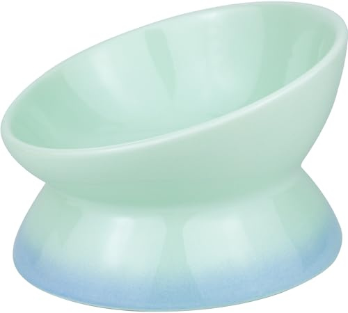 Busnos Bol pour Chat 15.5x15.5x11 CM Gamelle Anti Glouton Bleu Ceramique Surelevee Gamelle Eau Chiot Lave-Vaisselle Passe Au Micro-Ondes Accessoire Pou Mangeoire Chat