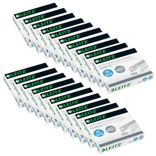 Leitz Power Performance Heavy-Duty Heftklammern P5 (25/10), Verzinkt, 20 x Box mit je 1000 Heftklammern, 55740000