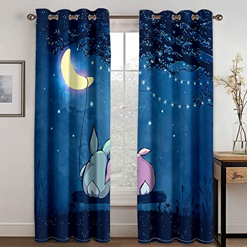 Vorhang Blickdicht Mit Ösen 3D Niedliches Cartoon-Kaninchen Druck Muster Thermo Verdunklungsvorhänge, Gardinen Für Schlafzimmer Wohnzimmer Kinderzimmer Fensterdekoration H 140 X B 110 cm 2Er Set