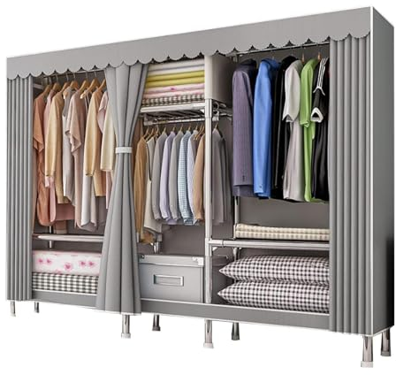 Dictstarst Kleiderschrank Faltschrank Stoffschrank, Mit Oxford-Stoffbezug Und Verdickter PP-Platte, Furniture Bedroom Wardrobes, Alle Legierungsschnittstellen, Tragfähigkeit 800 Kg (207x46x173cm)