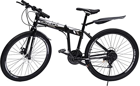 HUSPOO 26 Zoll Faltbare Mountainbike, 21 Gang MTB Fahrrad Stahlrahmen hinten Höheverstellbar Klappfahrrad mit Scheibenbremsen für Jungen, Mädchen Herren Damen (Schwarz-Rot)