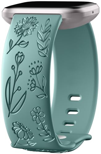 Ouwegaga Armband Kompatibel mit Fitbit Versa 2 Armband/Fitbit Versa Armband, Ausgefallene Löwenzahn-Muster Weiche Silikon Band für Versa 2/Versa/Versa Lite/Versa SE, Klein Kieferngrün