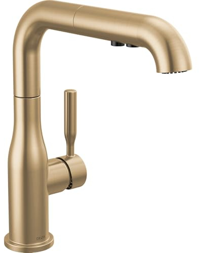 Delta Almari Brushed Gold Kitchen Faucet with Pull-Out Sprayer, Modern Single Hole Kitchen Sink Faucet, Single Handle, Champagne Bronze 16943-CZ-DST