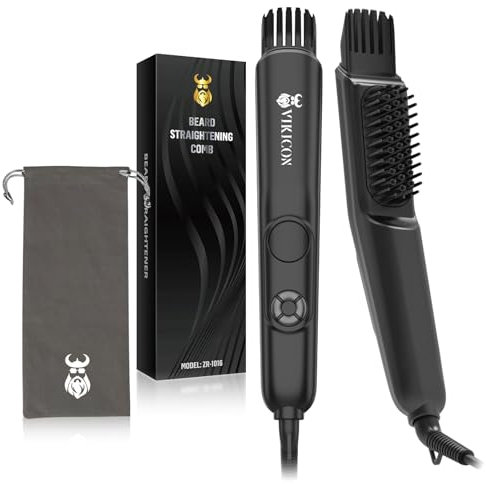 VIKICON Lisseur Barbe Homme 3-en-1, Brosse Chauffante et Lissante pour Barbe et Cheveux avec Volumateur, 4 Réglages de Température, Ions Négatifs, Mini et Portable pour Voyage/Usage Domestique