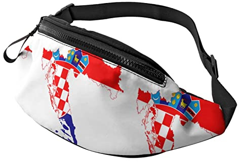 Bauchtasche für Damen und Herren mit Kroatien-Flagge, verstellbarer Gürtel, Hüfttasche, Wandern, Hüfttasche für Reisen, Freizeit, Laufen, Wandern, Radfahren, Schwarz , Einheitsgröße, Hüfttaschen