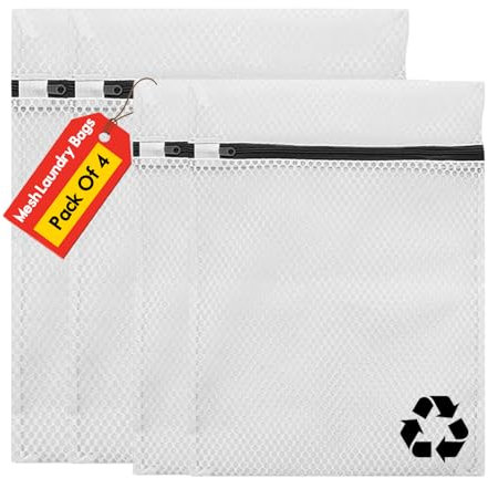 ROHI 4-Pack Mesh Laundry Bags – 2 Large (60x48cm) & 2 Medium (50x38cm) Reusable Laundry Bags for Washing Machine with Zipper –Laundry Mesh Bags for Delicates, Hosiery etc – Ideal for Travel & Storage