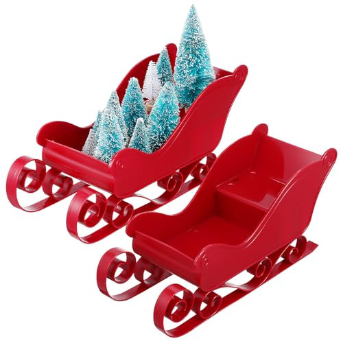 Kichvoe 2 Stück Weihnachts-Weihnachtsmann-Schlitten- Kunststoff-Schlitten-Modell Weihnachtsmann-Schlitten-Korb Für Tisch-Ferienhaus-Dekorationen