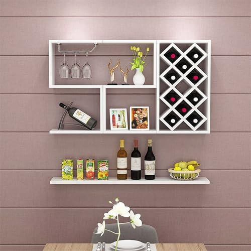 Estante rústico de pared para botellas de licor con soporte de vidrio, estantes modernos para bar, hogar, restaurante, bares, 11 estantes para almacenamiento de botellas (oscuro)