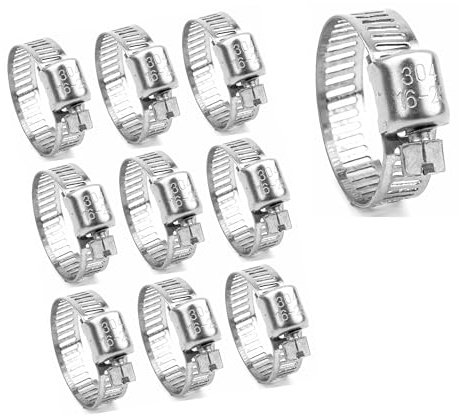 Set di morsetti a vite, in acciaio inox 304, 10 pezzi, 16 – 25 mm, fascette regolabili, morsetti per tubo della benzina, tubo del gas per la casa e altri pantaloni