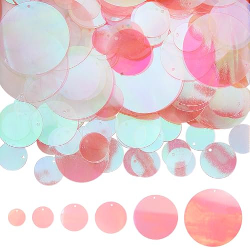 SUNNYCLUE 120G 6 Dimensioni Paillettes Paillettes Rosa Rotondo Piatto Paillettes Plastica Sfusa PVC Iridescente Applique Art Brillantini Luccicanti Foro Decorazione Sciolta Paillettes per Cucito Artig