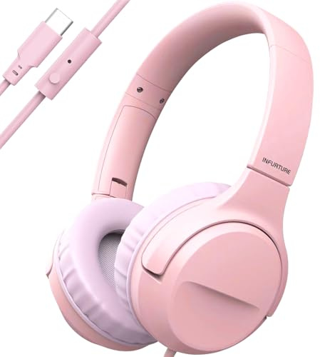 Auriculares USB C/3.5 mm para niños y niñas, límite de Volumen de 94 dB, auriculare intraurales, auriculare con Cable para Adolescentes, Escuela, Viajes