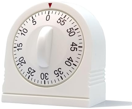 60 Minute Wind Up Timer, Visual Mechanical Timer with Loud Alarm, Manual Countdown Timers for Classroom, Home, Study and Cooking (White)