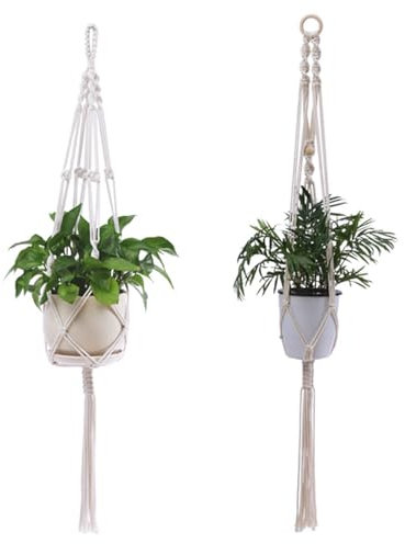 FOSDICK 2 Stück Makramee Blumenampel, Blumenampel Hängend Innen, Baumwollseil Hängeampel, Boho Pflanzenampel Hängend, Pflanzenhänger, Blumenampeln Seil für Innen Außen Balkone Garten Wanddekoration