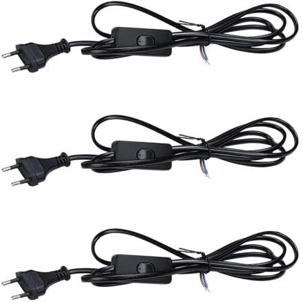 CYIOU 3 pièces câble avec Prise 1.8 mètre câble d'alimentation Euro avec Interrupteur Câble Noir avec Interrupteur et Prise 2 x 0.75 mm² Prise avec câble pour Table Douille de Lampe