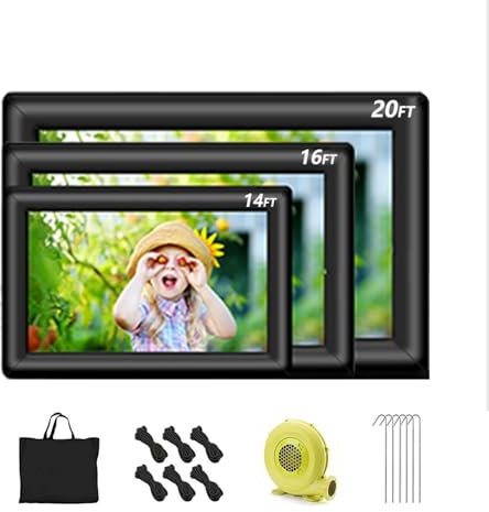 XMWOEIX Outdoor Inflatable Projector Screen, 14ft/16ft/20ft Portable Folding Movie Screen with Blower&Storage Bag, Quick Inflation, Cinema Projection Screen for Beach, Courtyard, Swimming Pool, Park