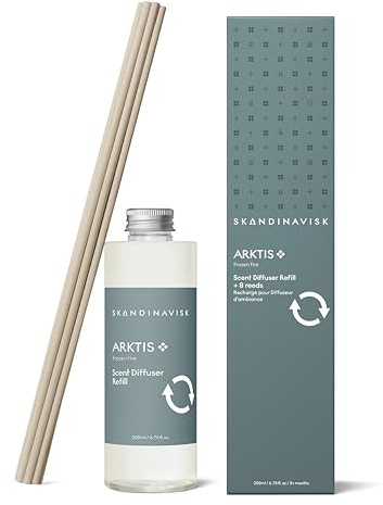 SKANDINAVISK Diffuser Refill, ARKTIS(Arctic), 200ml | Up to 3 additional months of fragrance with 8 high-performance reeds, alcohol free liquid base.