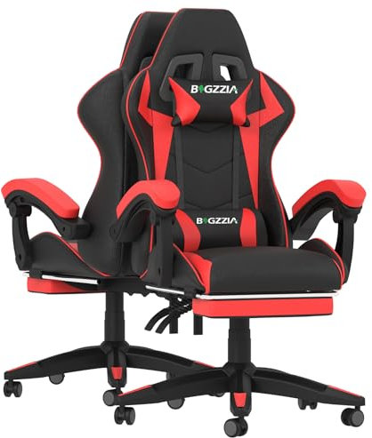 Ergonomic Gaming Chair with Footrest, Headrest, Lumbar Support, Reclining Backrest, and Adjustable Height for Adults (With Footrest, Red)