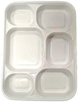 Sunrise Packaging 25 x 6-Compartment Thali Dinner Plates 12x9 – Heavy Duty Reusable White Plastic Party Plates Perfect for Parties, Events, Catering & Restaurants