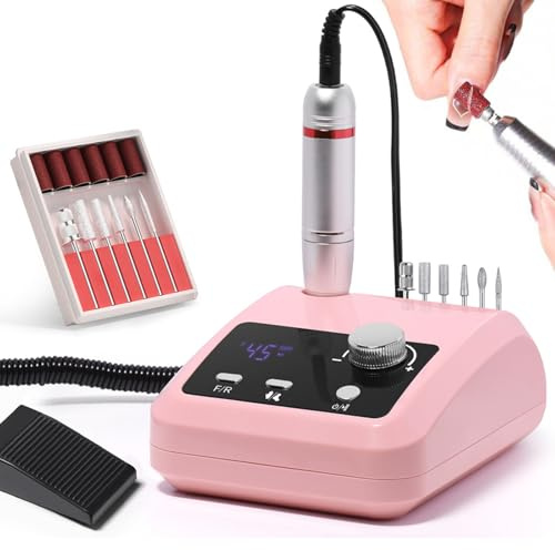 Taladro de Uñas, Taladro de Uñas de 45000 RPM Para Uñas de Gel Juego de Manicura Eléctrico con 45 Niveles Ajustables Cuidado de Pies Eléctrico Lima de Uñas Eléctrica Para Uso Doméstico Salones de Uñas