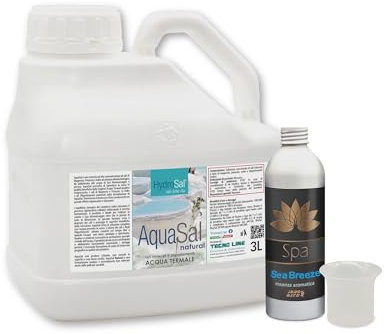 HydroSal Set AquaSal Natural 3 Lt+Parfum Sea Breeze Spa 250 ml+Doseur, Mélange à Haute Concentration de Sels de Magnésium, Potassium et Iode Associé à la Parfum pour Spa Hydromassage/Piscine