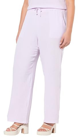 Ulla Popken Damen große Größen Übergrößen Plus Size Musselin-Schlupfhose Rose, weites Bein, Elastikbund Lavendel 46+ 827584808-46+