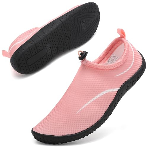 Water Shoes Beach Shoes Swim Swimming Aqua Socks Barefoot for Sea Pool Quick Dry Lightweight Breathable Adjustble Surf Dive Women Men(Drawstring line Pink 35 EU/3 UK)